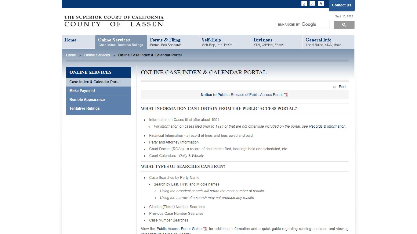 Lassen Superior Court | Online Case Index & Calendar Portal